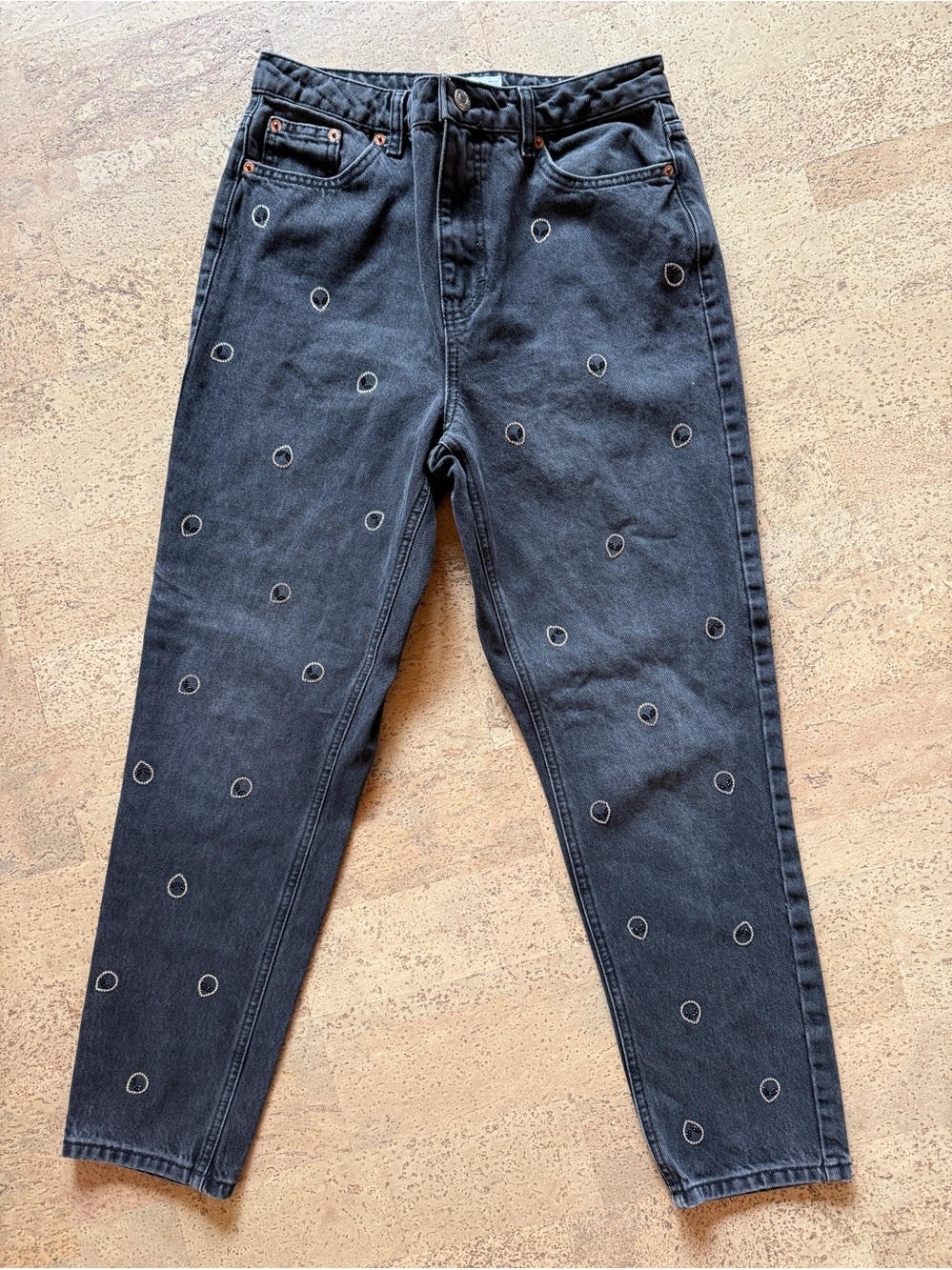 Topshop Black Embroidered ALIEN High-Waist Jeans, size 30